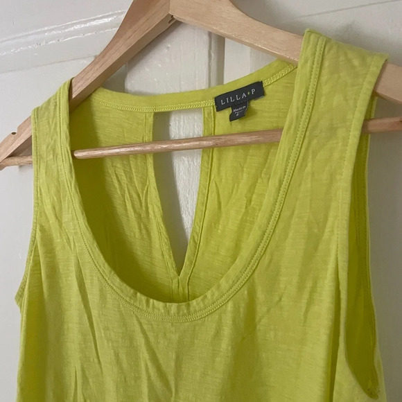 Lilla P tank top tissue cotton in bright neon yellow/green with back cut out. - Picture 1 of 4
